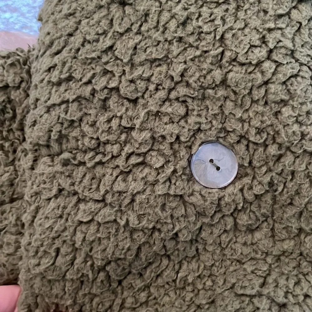 Olive green fuzzy jacket - Fleece Open Front Casual Coat with Pockets size large - Picture 8 of 8
